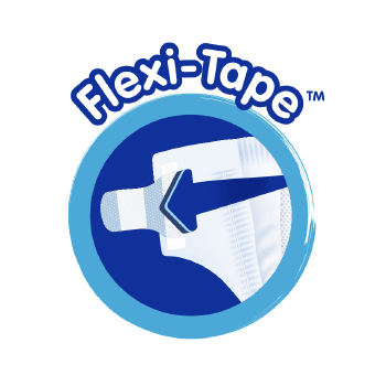 Flexi-Tape - Easy to fasten, talc-resistant and enables multiple refastening to get the best fit.