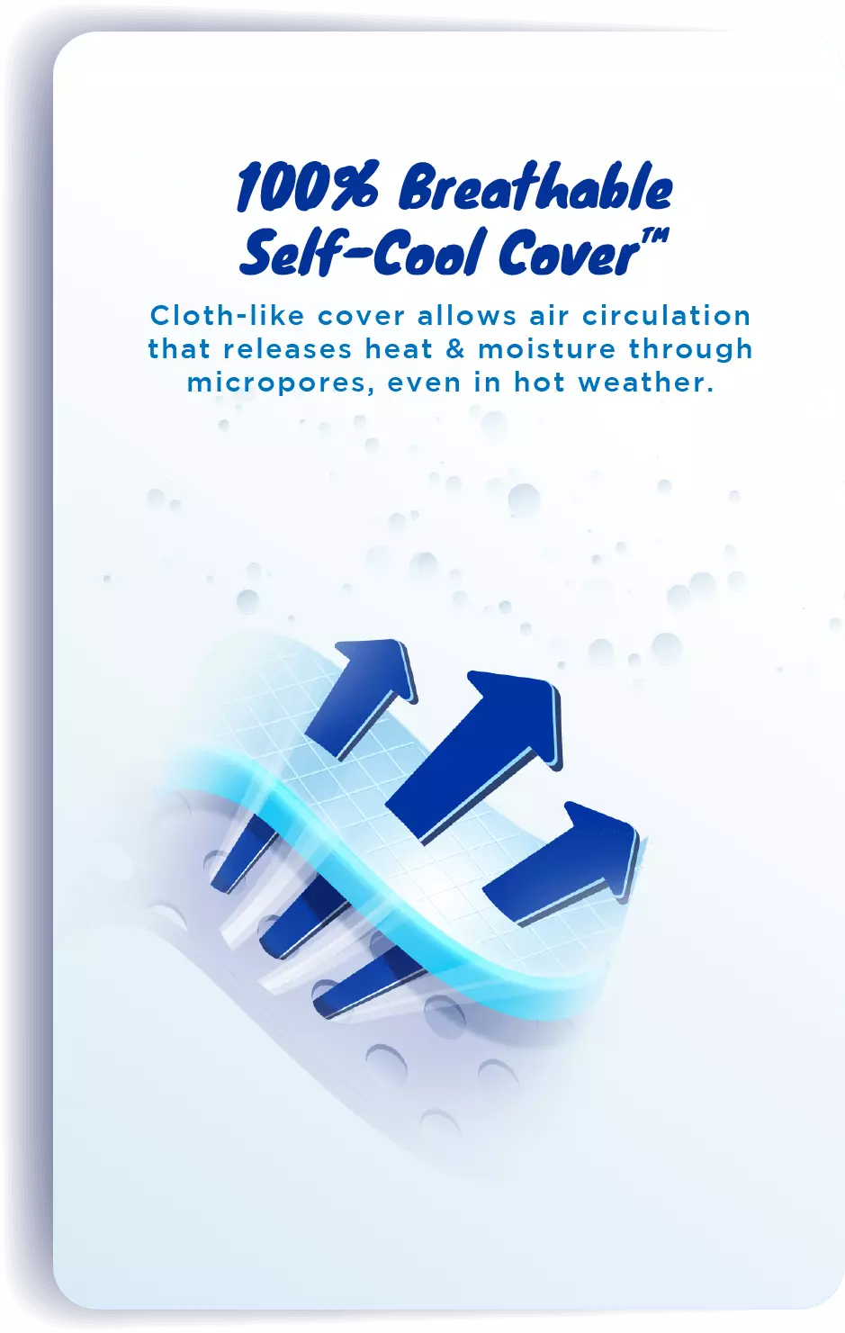 100% Breathable Self-cool Cover™: Cloth-like cover allows air circulation that releases heat & moisture through micropores, even in hot weather.