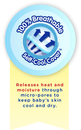 100% Breathable Self-Cool Cover - Releases heat and moisture through micro-pores to keep baby's skin cool and dry.