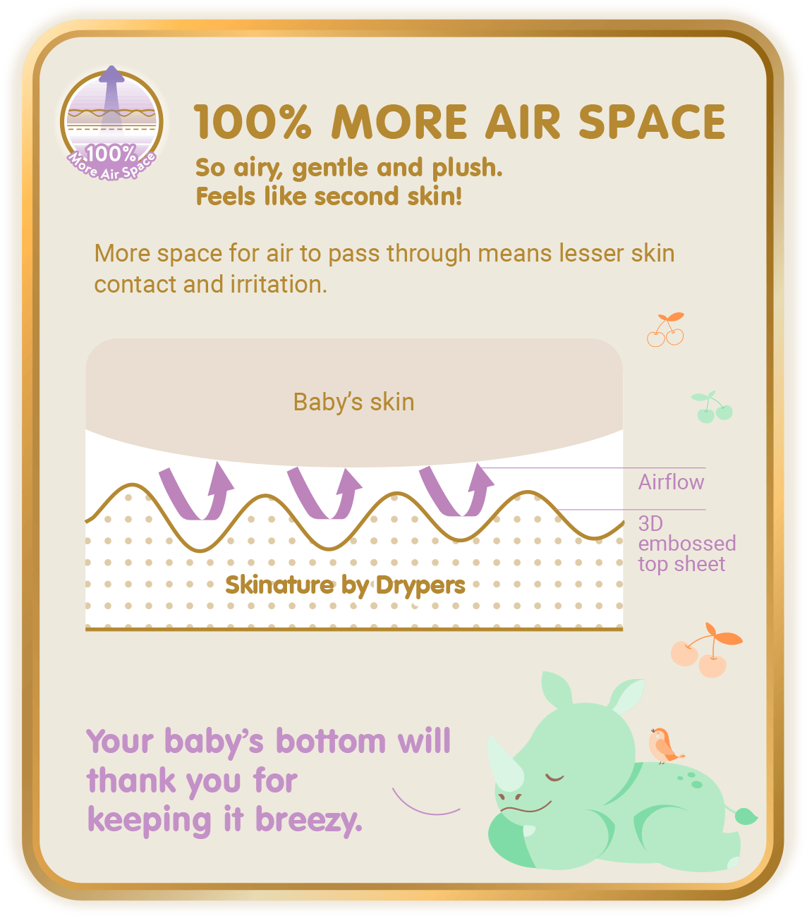 100% More Air Space, So airy, gentle and plush. Feels like second skin!: More space for air to pass through means lesser skin contact and irritation.