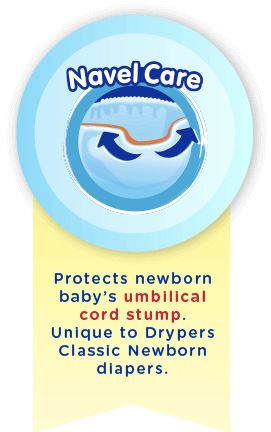 Navel Care - Protects newborn baby's umbilical cord stump. Unique to Drypers Classic Newborn diapers.